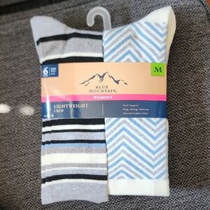 Womens 6pk Blue Mountain Lightweight Crew Socks - Gray and Blue Size 6-12